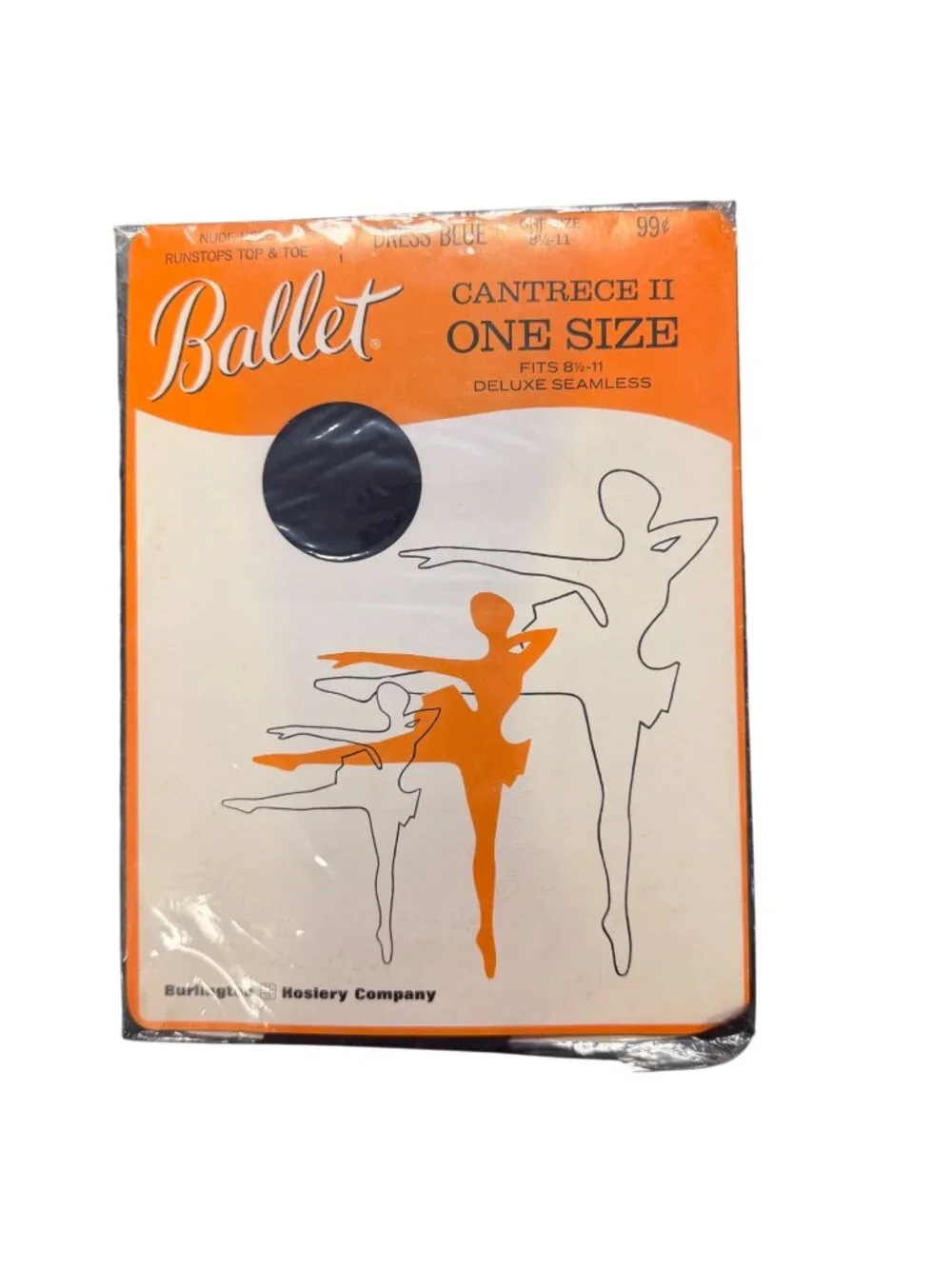 VTG Ballet Cantrece II One Size Pantyhose Dress Blue NOS Burlington Hosiery USA